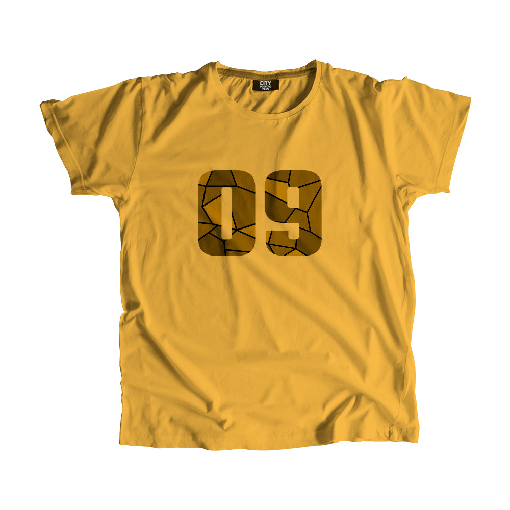 09 Number Men Unisex T-Shirt  (Golden Yellow)| Classic Numeric Graphic Tee