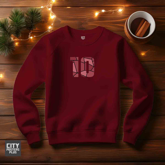 10 Number Unisex Sweatshirt (Maroon)  Premium Graphic Crewneck