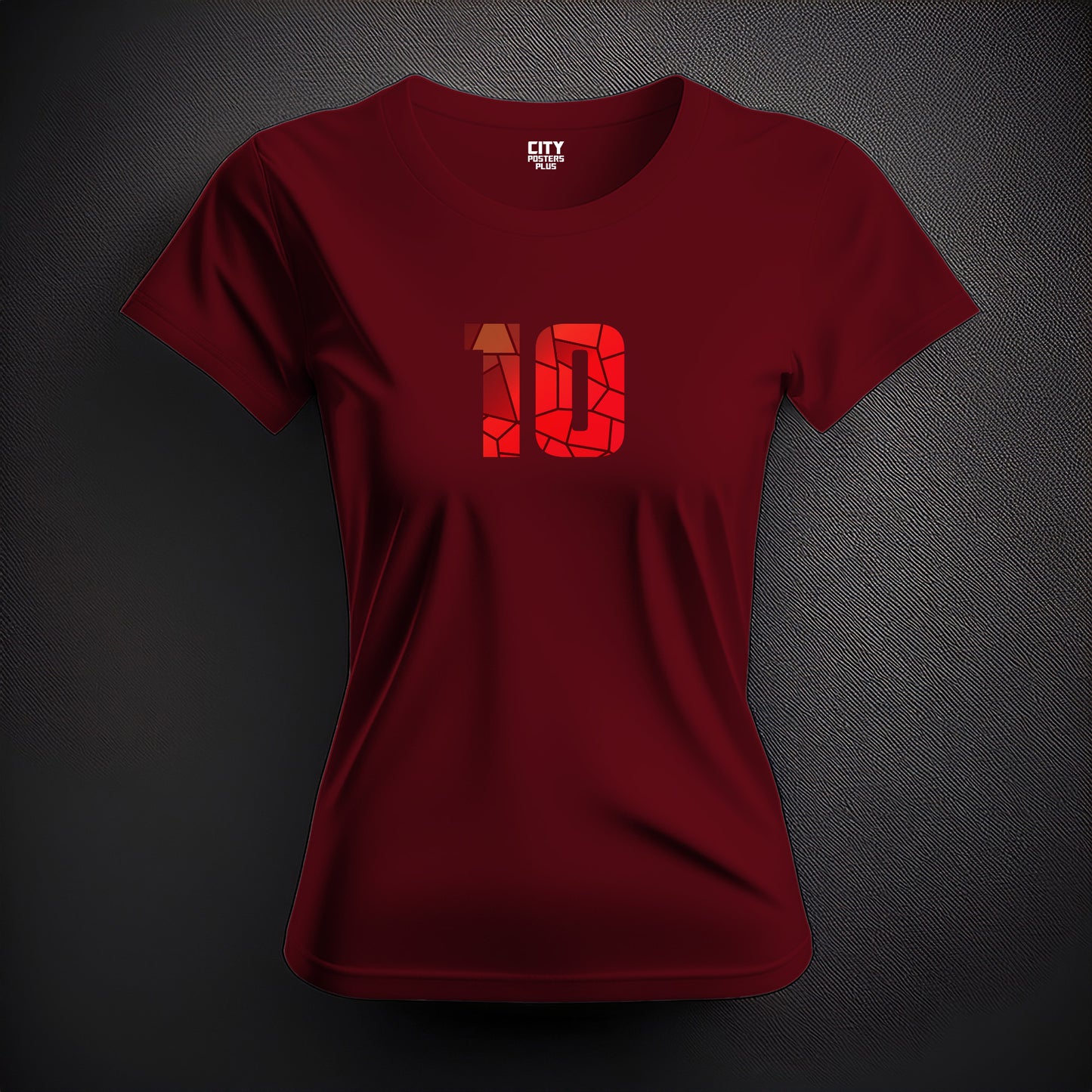 City Posters Plus 10 Number Women T-Shirt (Maroon) | Stylish Numeric Graphic Tee