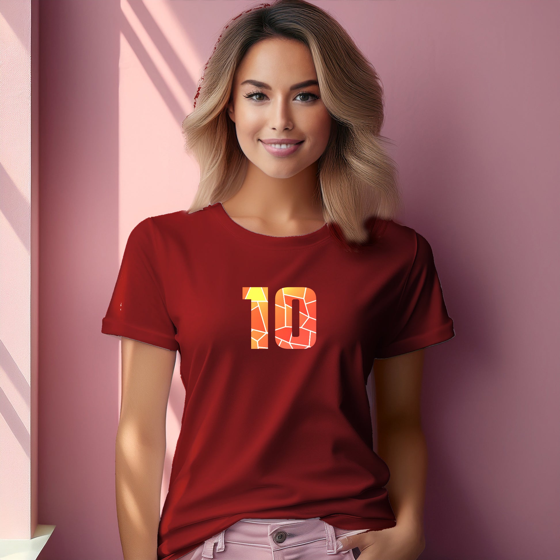 10 Number Women T-Shirt (Red) | Stylish Numeric Graphic Tee