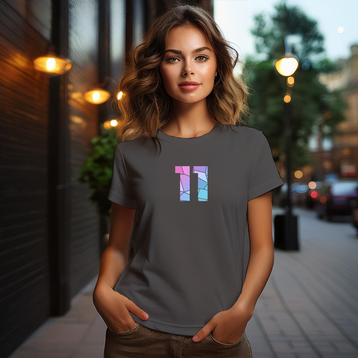 City Posters Plus 11 Number Women T-Shirt (Charcoal Grey) | Stylish Numeric Graphic Tee