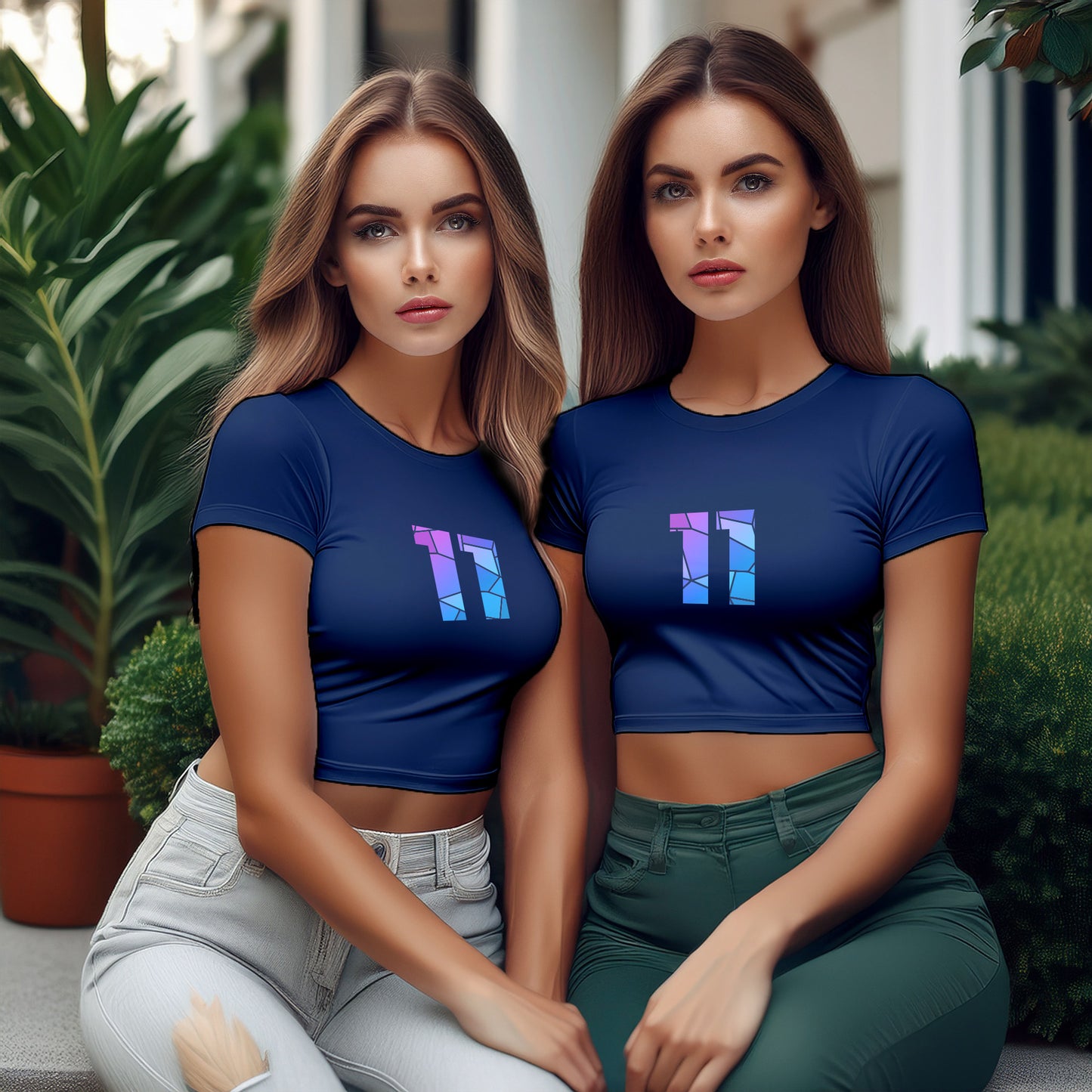 City Posters Plus 11 Number Women Crop Top (Navy Blue)