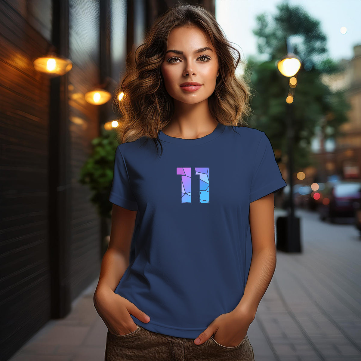 City Posters Plus 11 Number Women T-Shirt (Navy Blue) | Stylish Numeric Graphic Tee