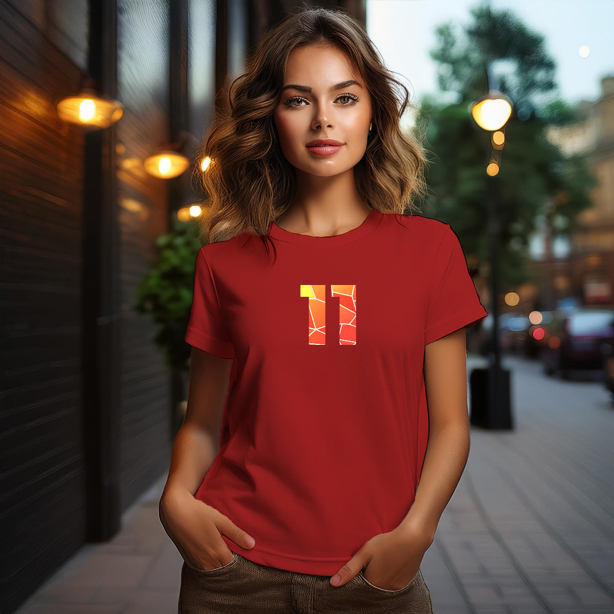 City Posters Plus 11 Number Women T-Shirt (Red) | Stylish Numeric Graphic Tee