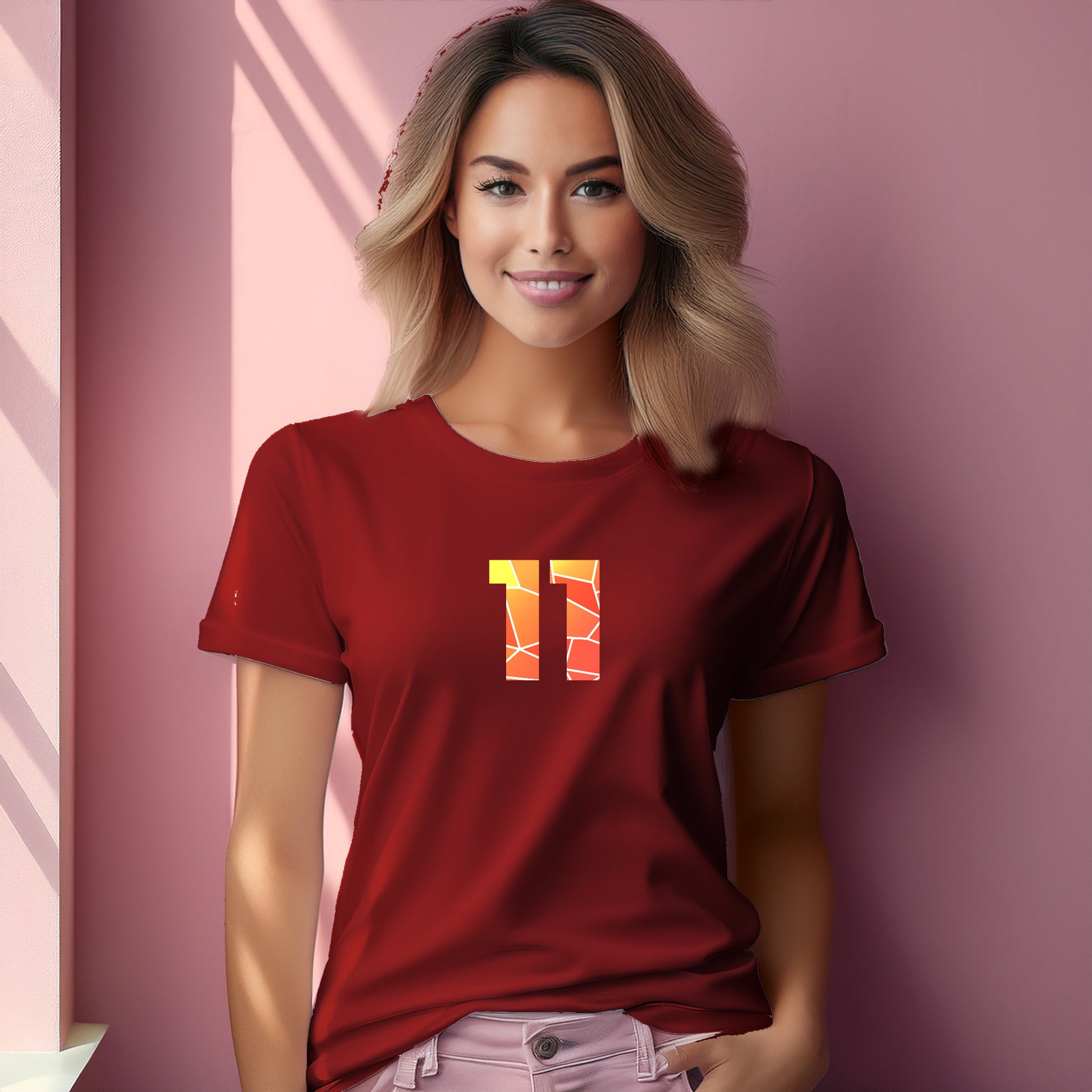 11 Number Women T-Shirt (Red) | Stylish Numeric Graphic Tee