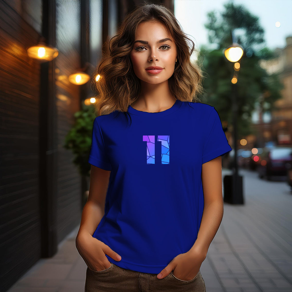City Posters Plus 11 Number Women T-Shirt (Royal Blue) | Stylish Numeric Graphic Tee