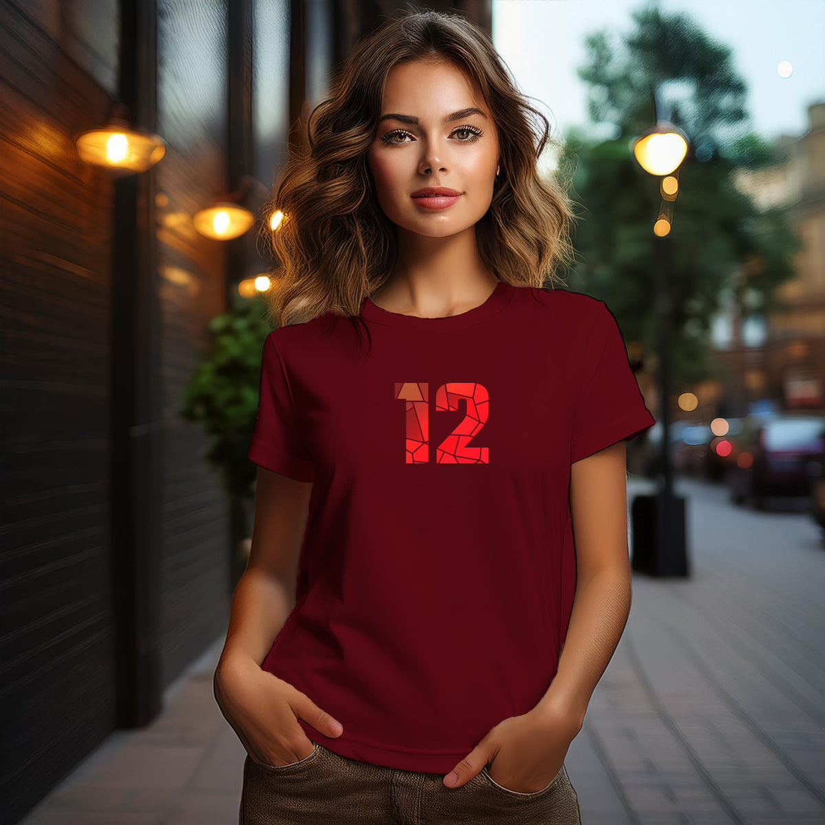 City Posters Plus 12 Number Women T-Shirt (Maroon) | Stylish Numeric Graphic Tee