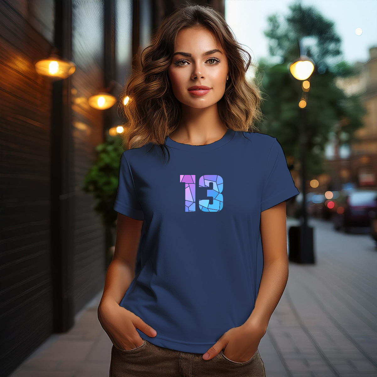 City Posters Plus 13 Number Women T-Shirt (Navy Blue) | Stylish Numeric Graphic Tee