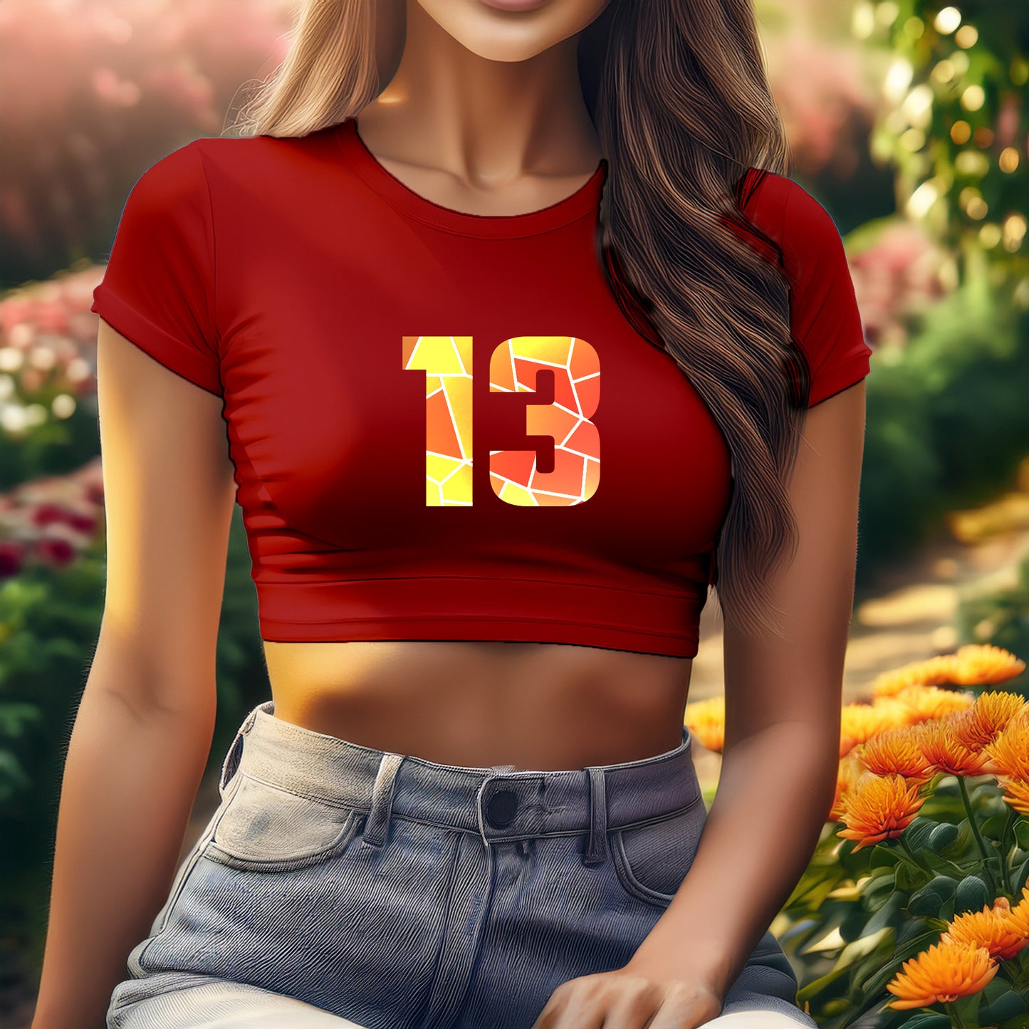 City Posters Plus 13 Number Women Crop Top (Red)