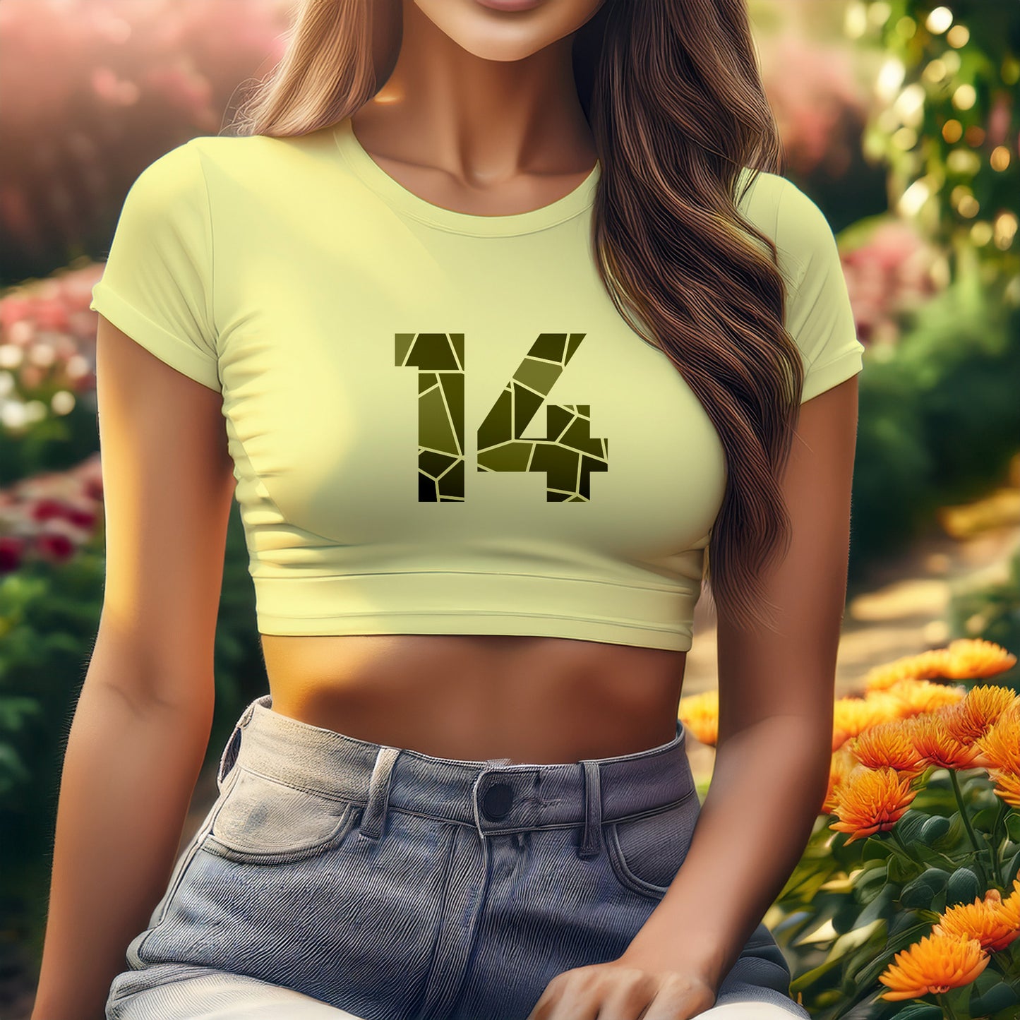 City Posters Plus 14 Number Women Crop Top (Butter Yellow)