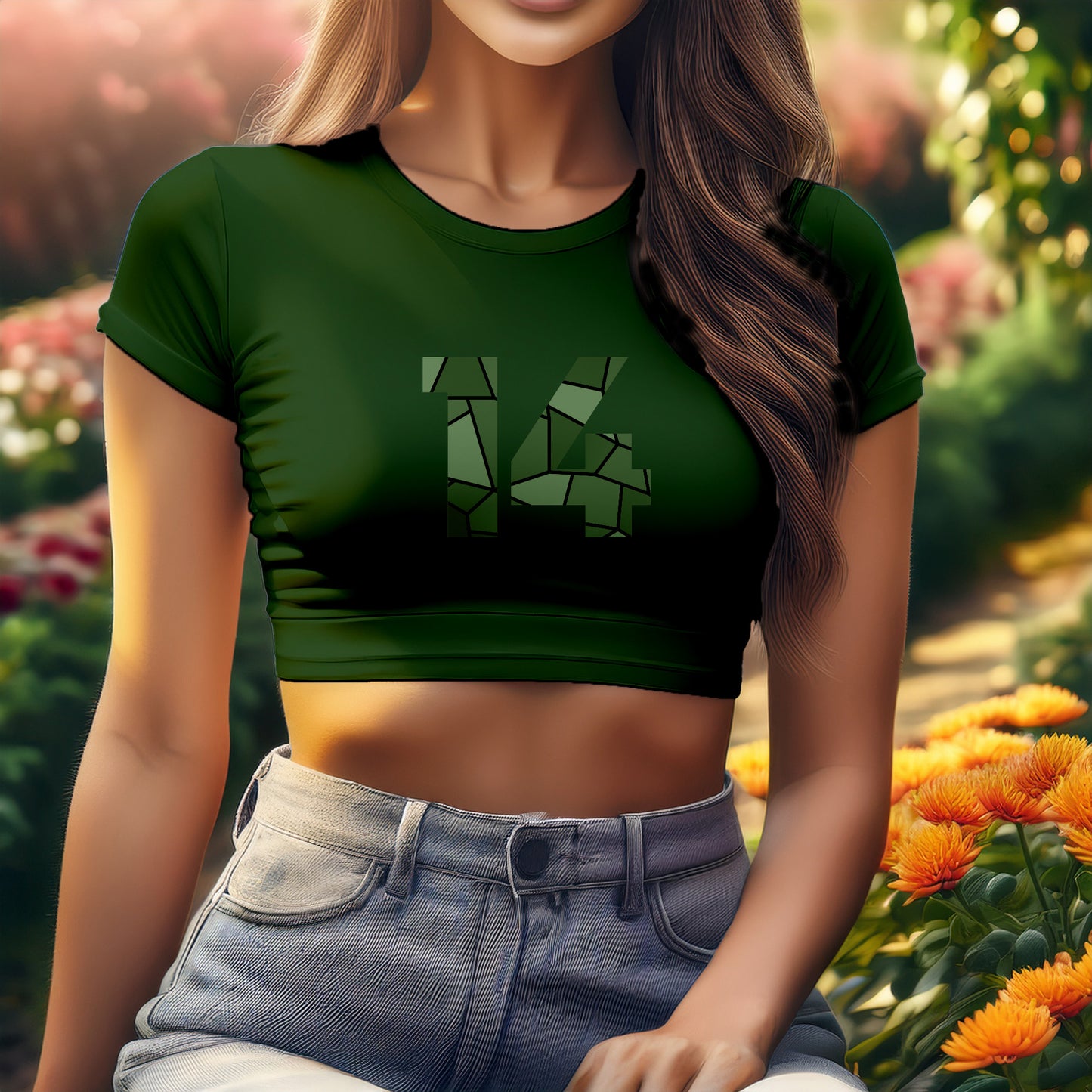 City Posters Plus 14 Number Women Crop Top (Olive Green)