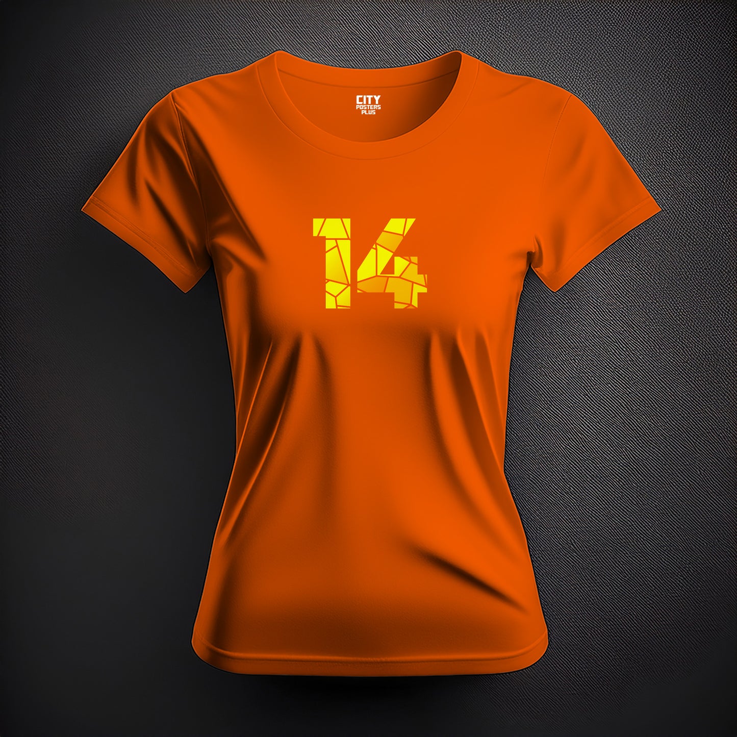 City Posters Plus 14 Number Women T-Shirt (Orange) | Stylish Numeric Graphic Tee