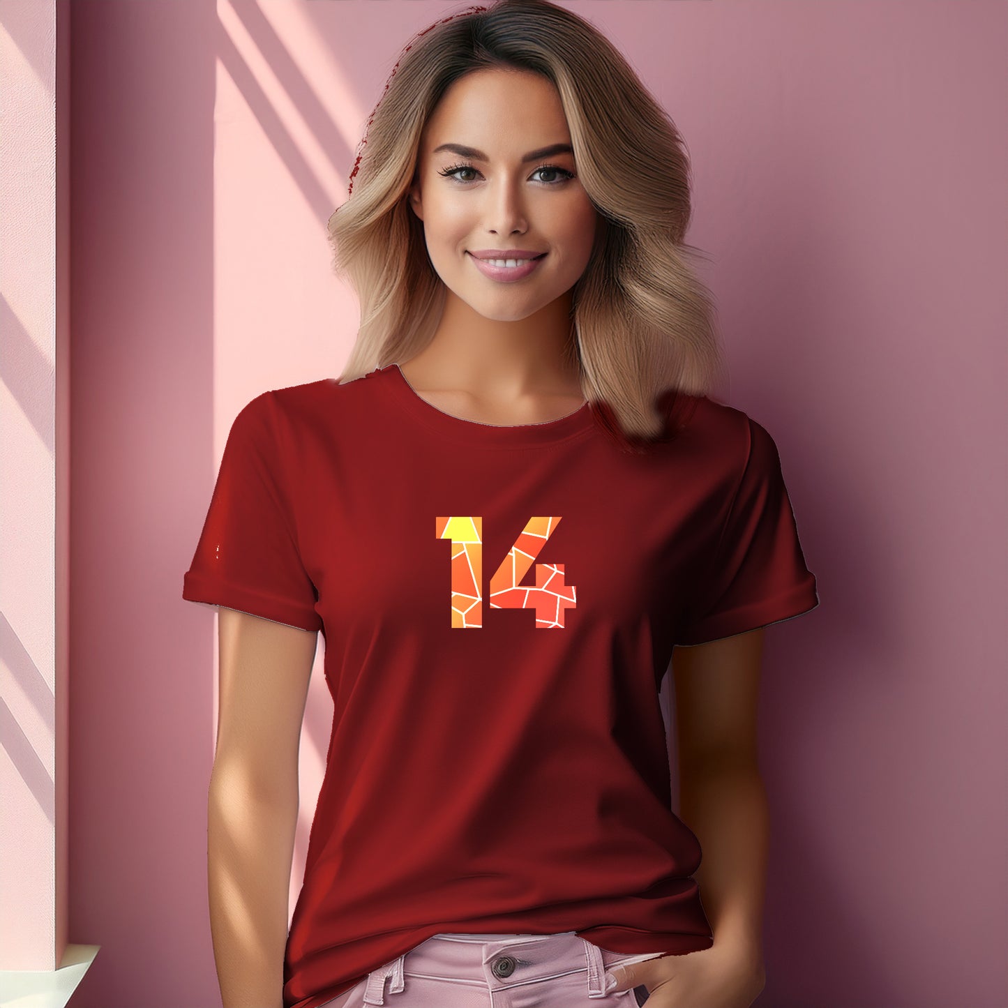 14 Number Women T-Shirt (Red) | Stylish Numeric Graphic Tee