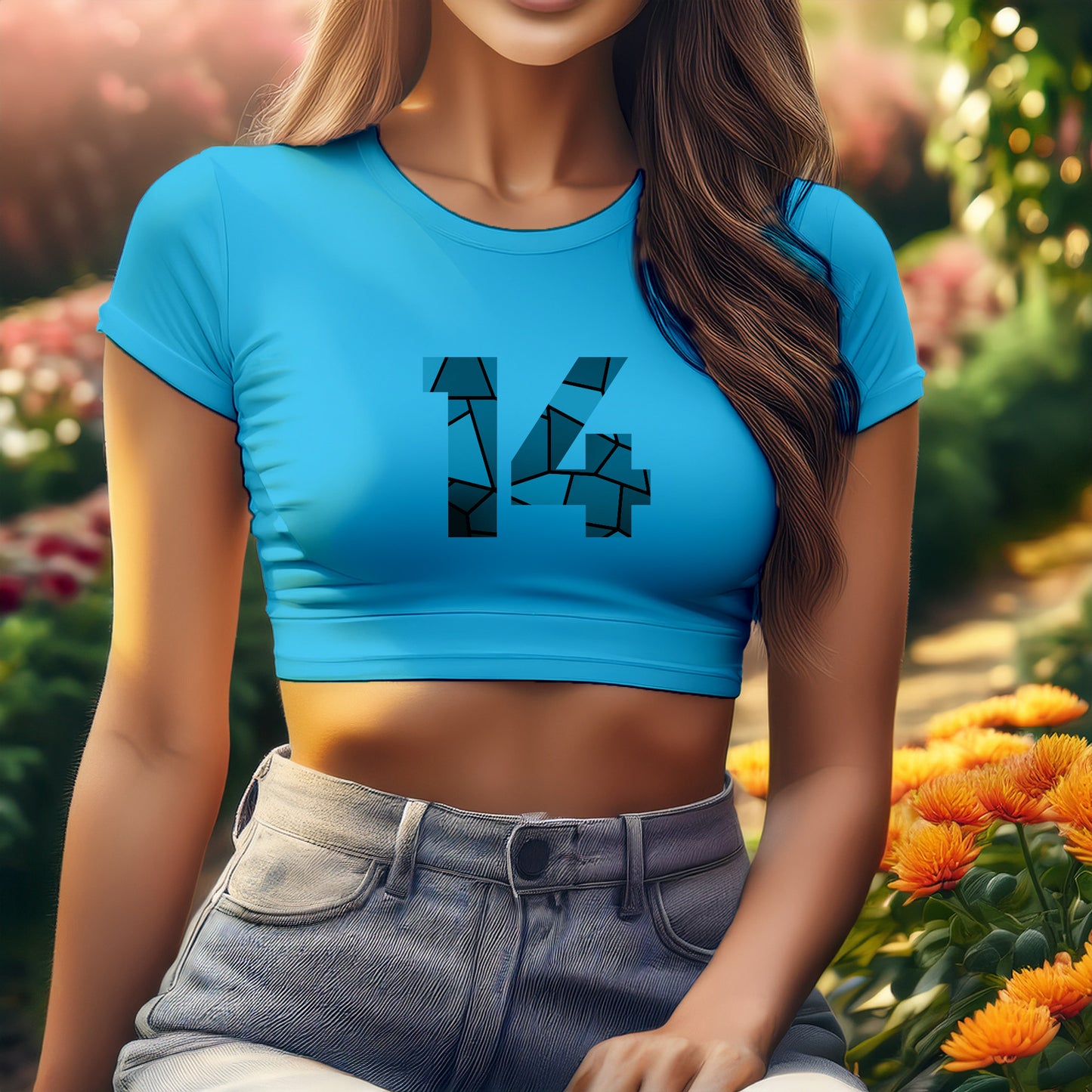 City Posters Plus 14 Number Women Crop Top (Sky Blue)