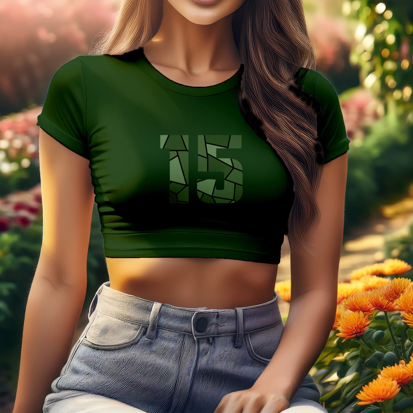 City Posters Plus 15 Number Women Crop Top (Olive Green)