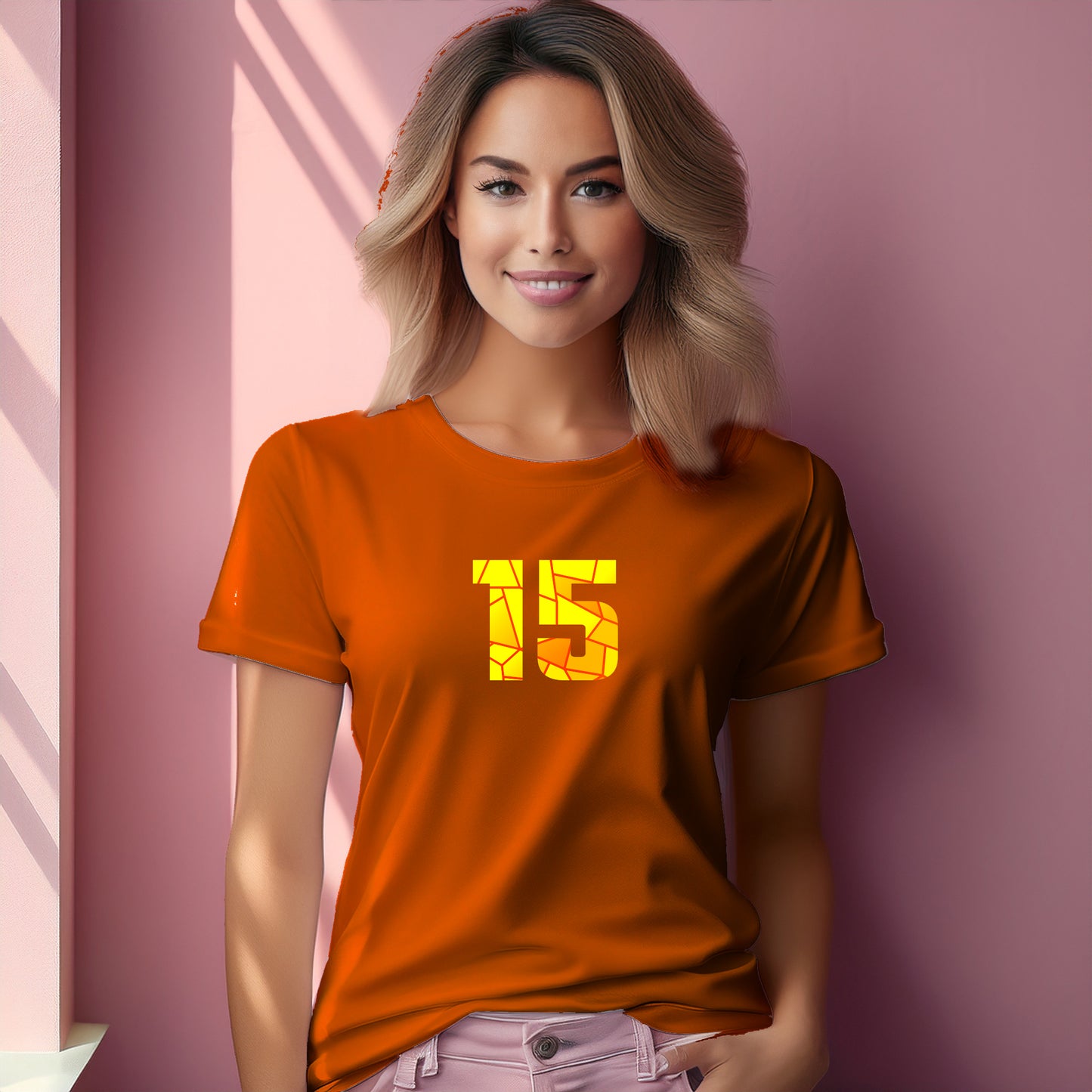 15 Number Women T-Shirt (Orange) | Stylish Numeric Graphic Tee