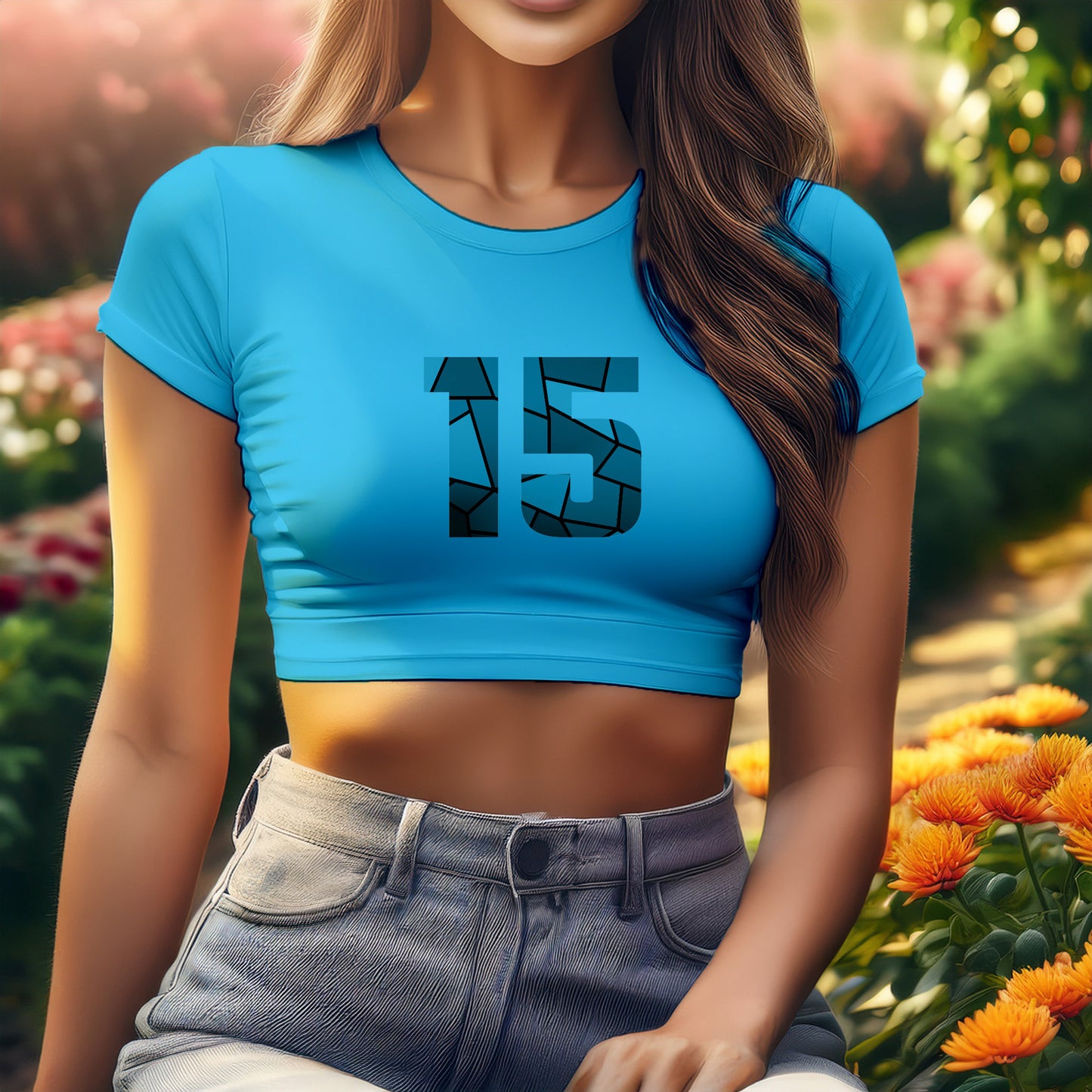 City Posters Plus 15 Number Women Crop Top (Sky Blue)