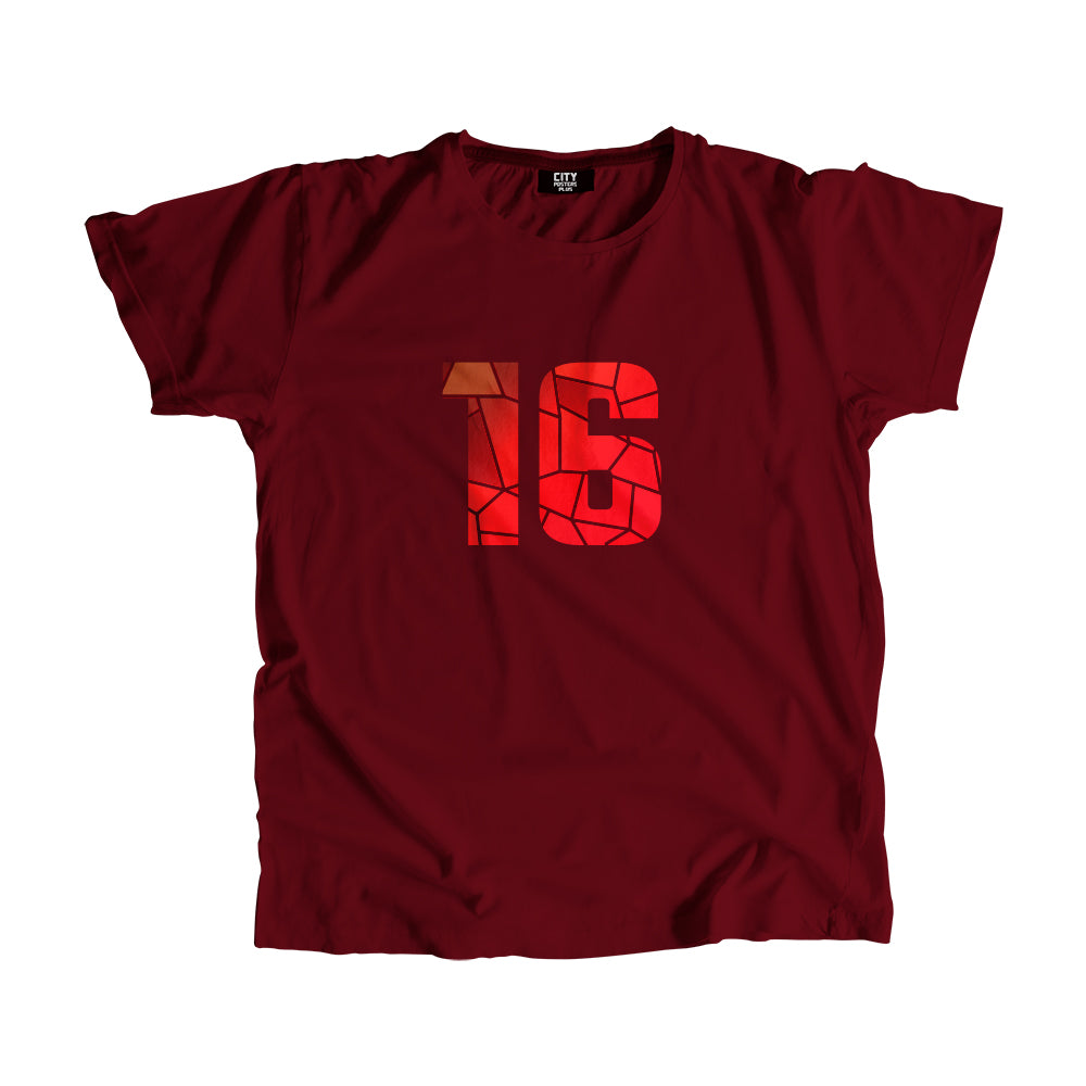 16 Number Men Unisex T-Shirt  (Maroon)| Classic Numeric Graphic Tee