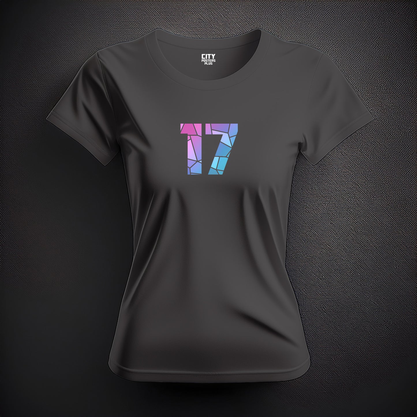 City Posters Plus 17 Number Women T-Shirt (Charcoal Grey) | Stylish Numeric Graphic Tee