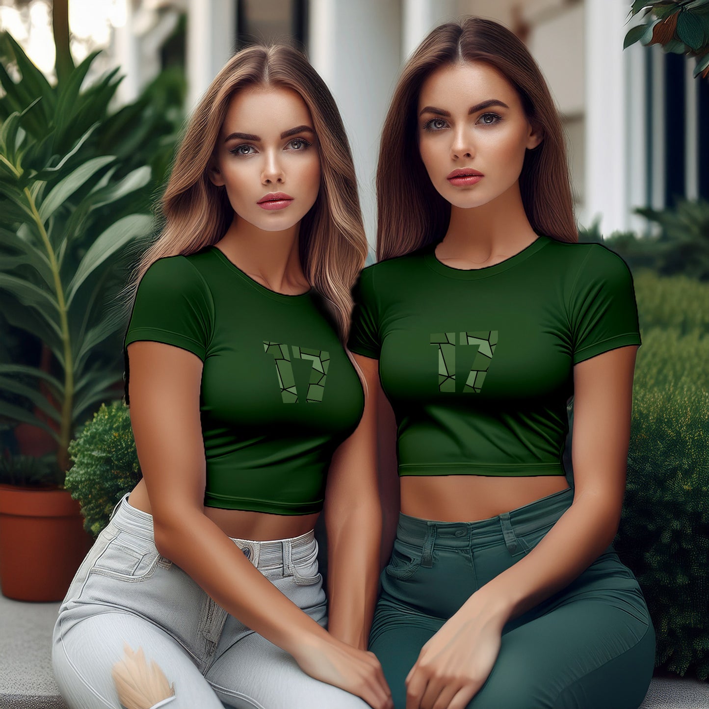 City Posters Plus 17 Number Women Crop Top (Olive Green)