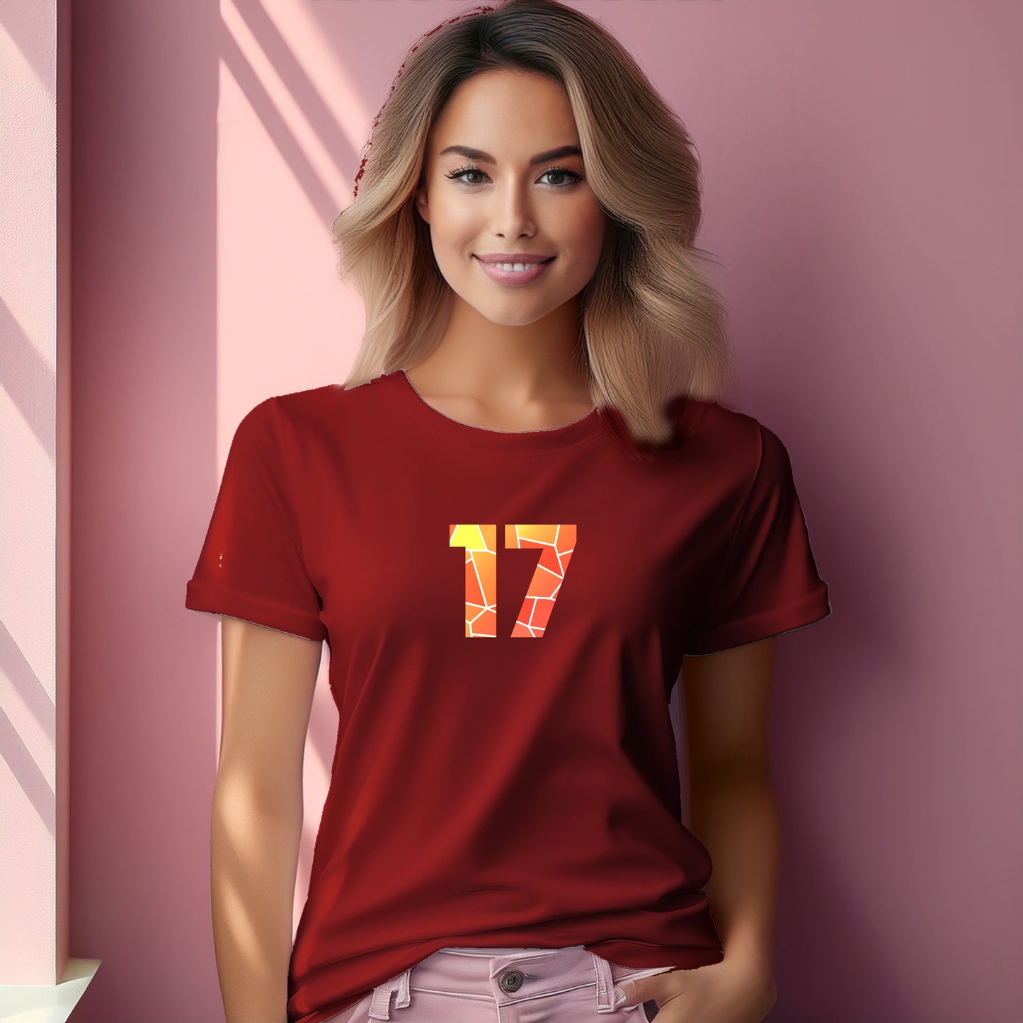 17 Number Women T-Shirt (Red) | Stylish Numeric Graphic Tee