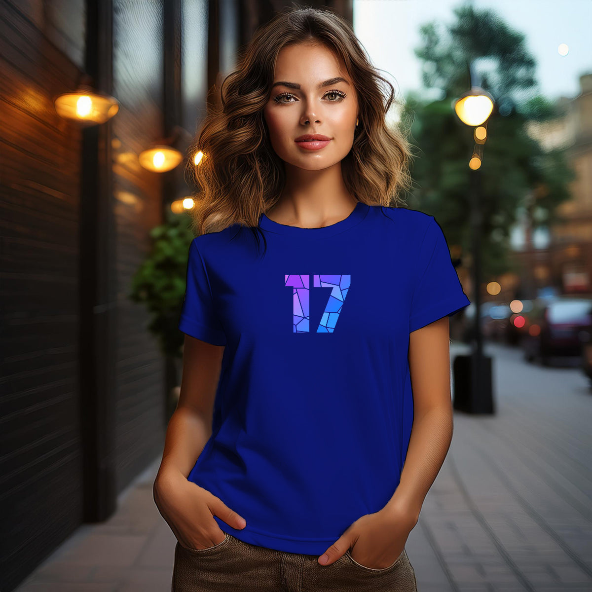 City Posters Plus 17 Number Women T-Shirt (Royal Blue) | Stylish Numeric Graphic Tee
