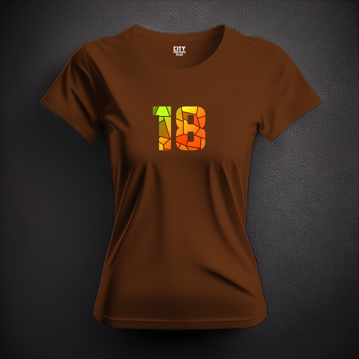 City Posters Plus 18 Number Women T-Shirt (Brown) | Stylish Numeric Graphic Tee