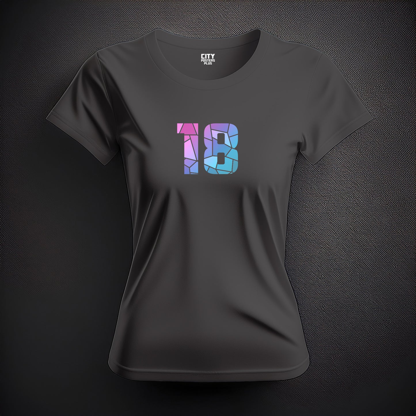 City Posters Plus 18 Number Women T-Shirt (Charcoal Grey) | Stylish Numeric Graphic Tee