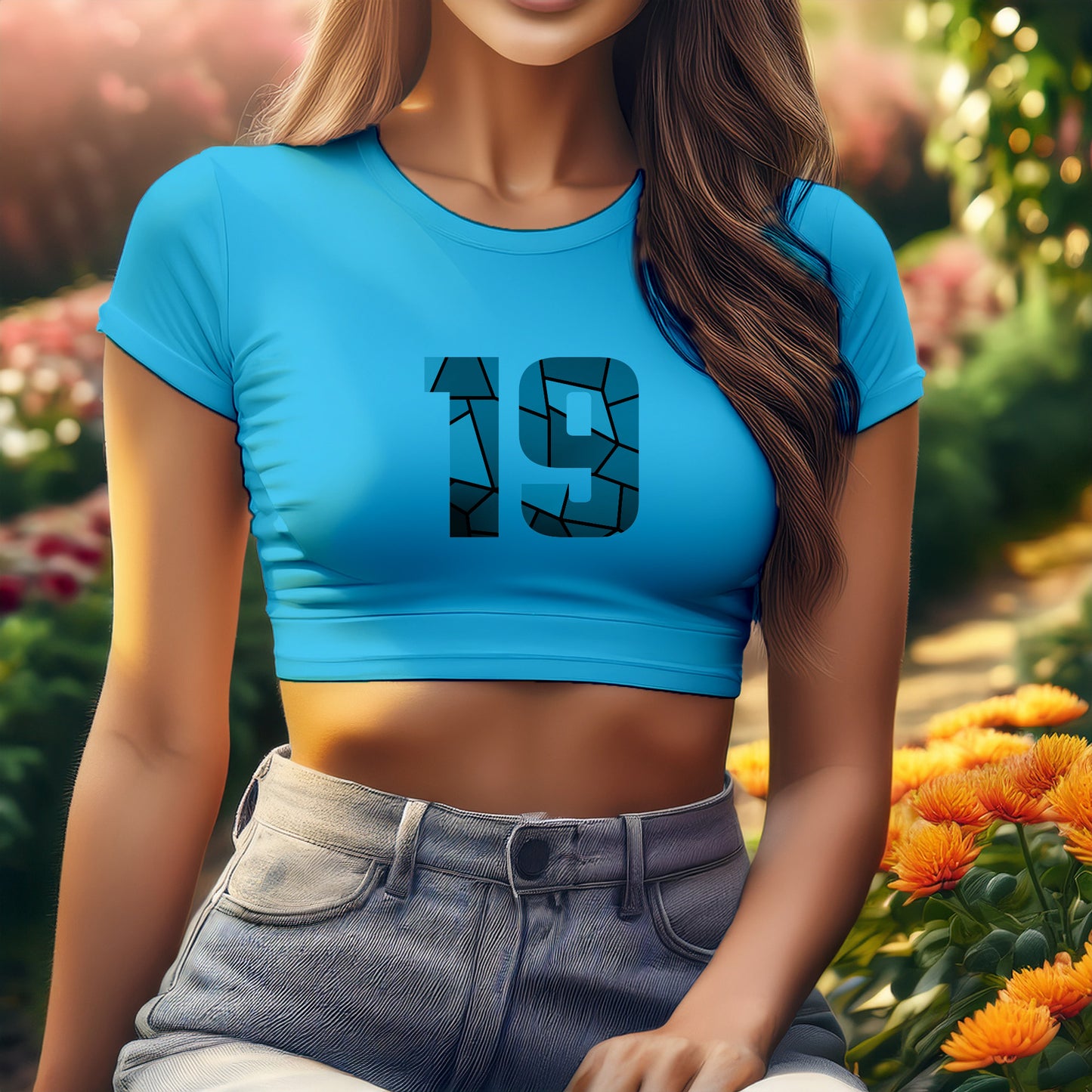 City Posters Plus 19 Number Women Crop Top (Sky Blue)