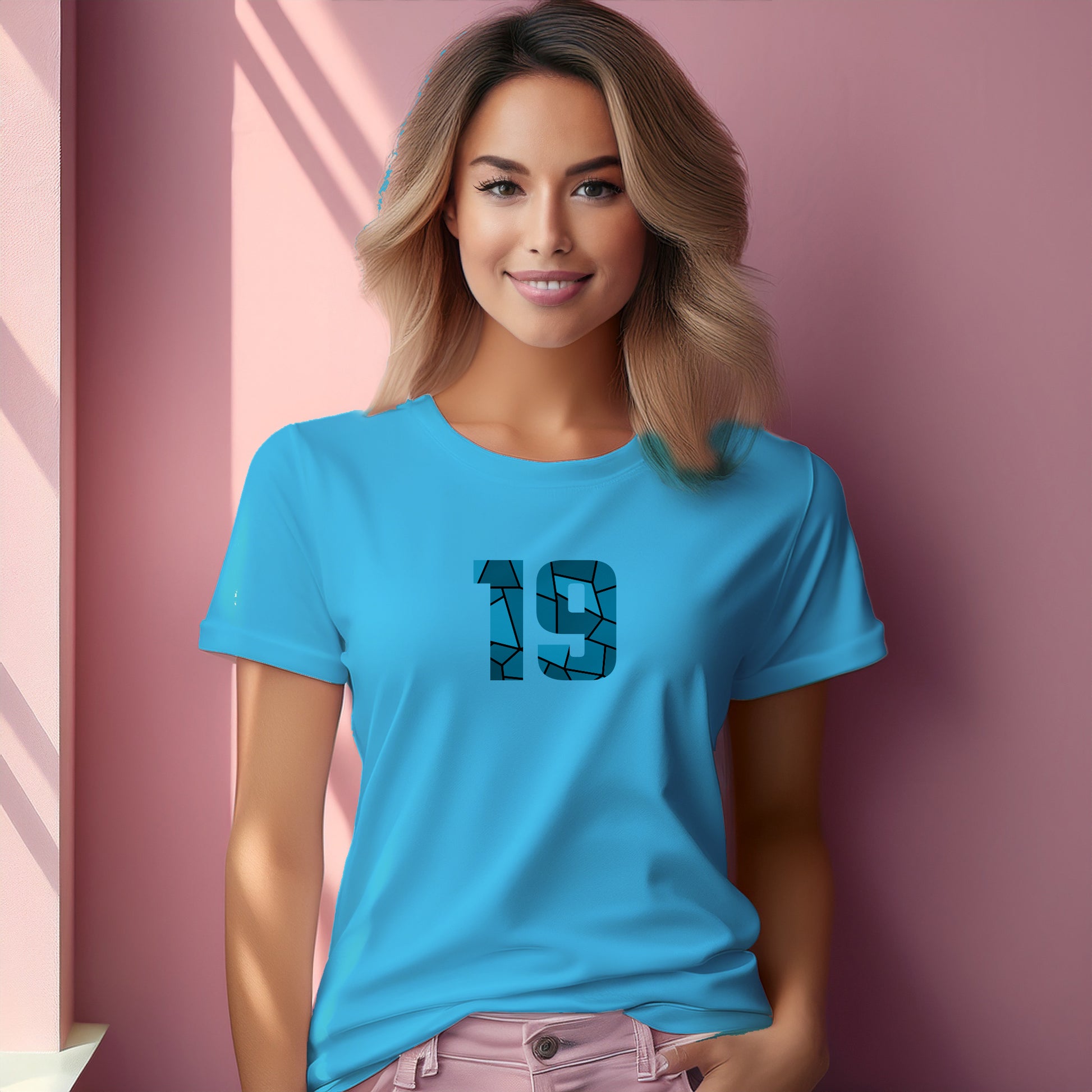 19 Number Women T-Shirt (Sky Blue) | Stylish Numeric Graphic Tee