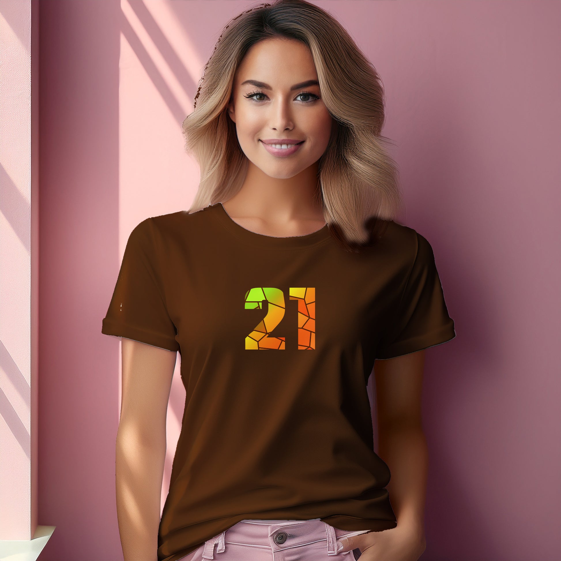 21 Number Women T-Shirt (Brown) | Stylish Numeric Graphic Tee