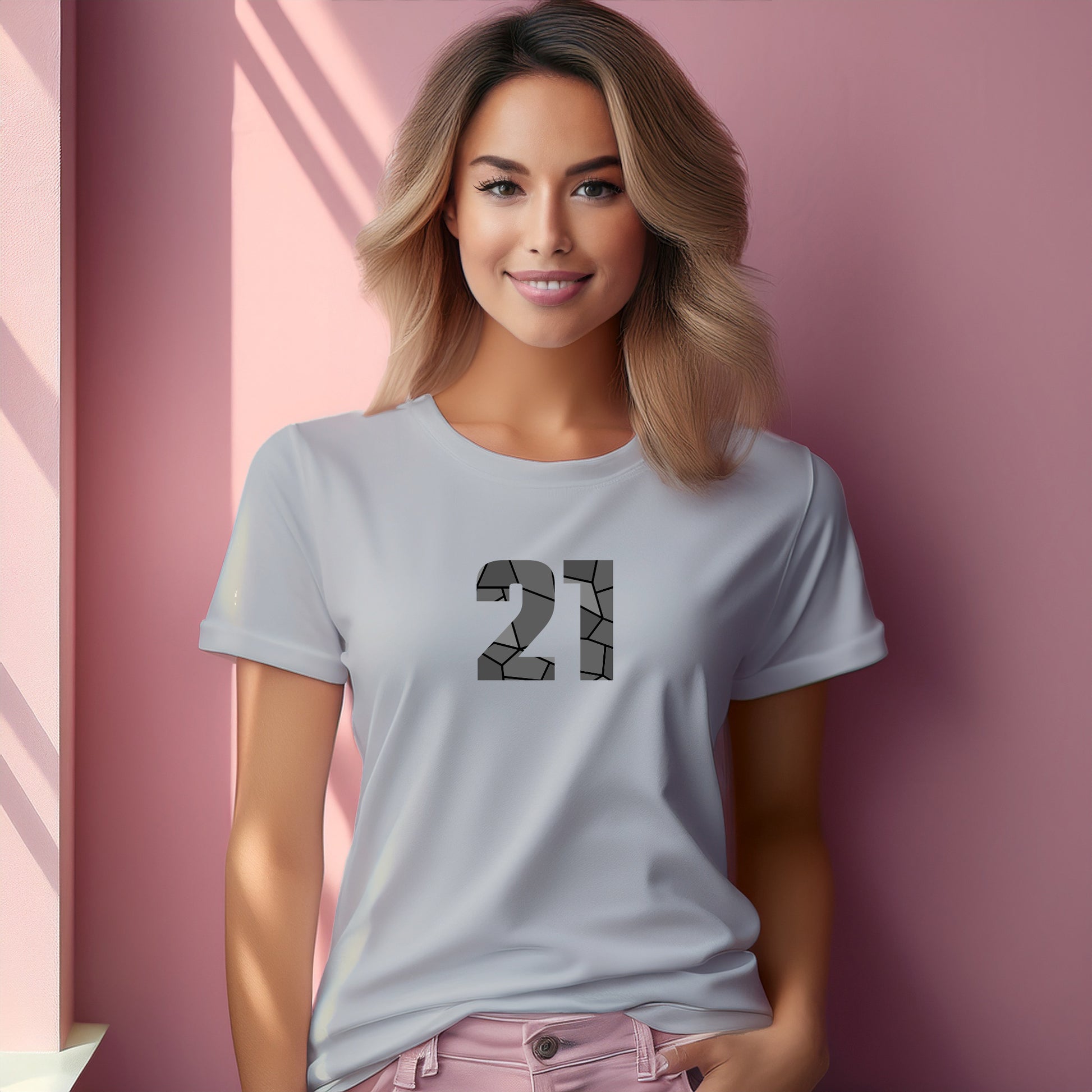 21 Number Women T-Shirt (Melange Grey) | Stylish Numeric Graphic Tee