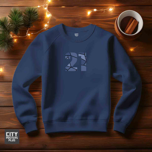 21 Number Unisex Sweatshirt (Navy Blue)  Premium Graphic Crewneck