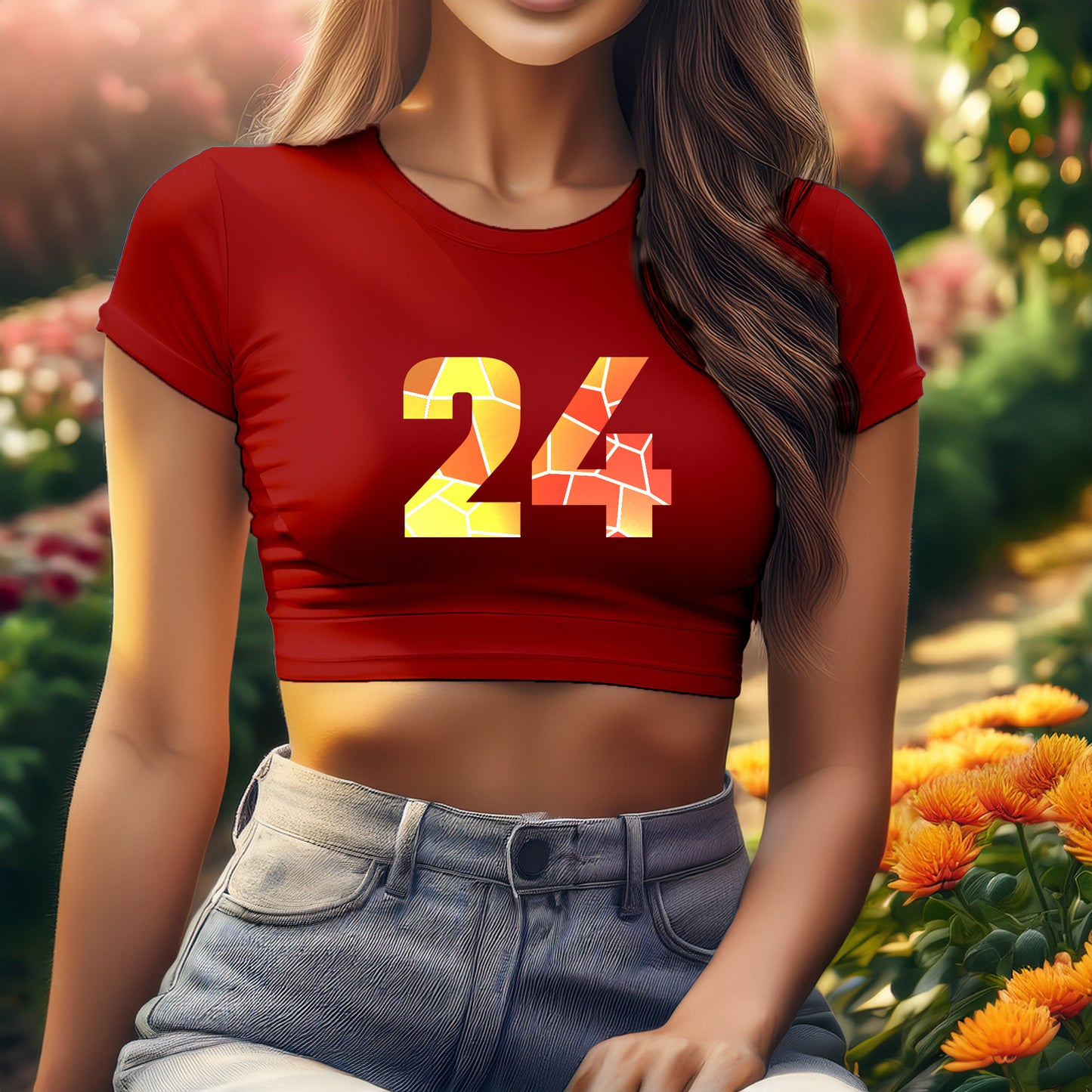 City Posters Plus 24 Number Women Crop Top (Red)