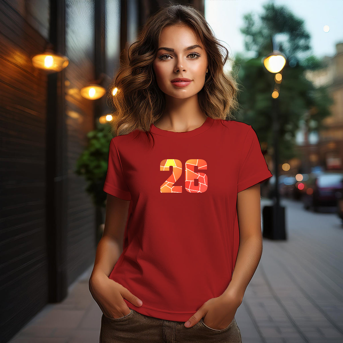 City Posters Plus 26 Number Women T-Shirt (Red) | Stylish Numeric Graphic Tee