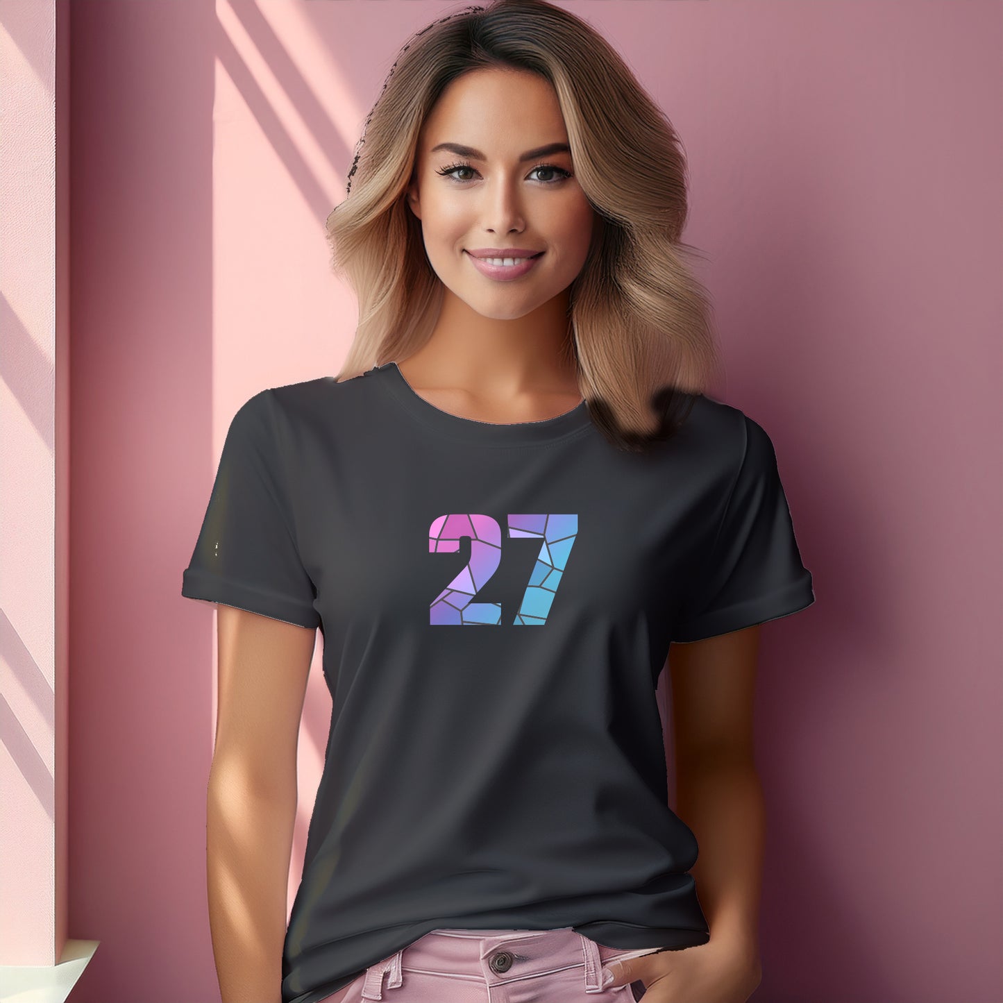 27 Number Women T-Shirt (Charcoal Grey) | Stylish Numeric Graphic Tee
