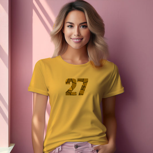 27 Number Women T-Shirt (Golden Yellow) | Stylish Numeric Graphic Tee