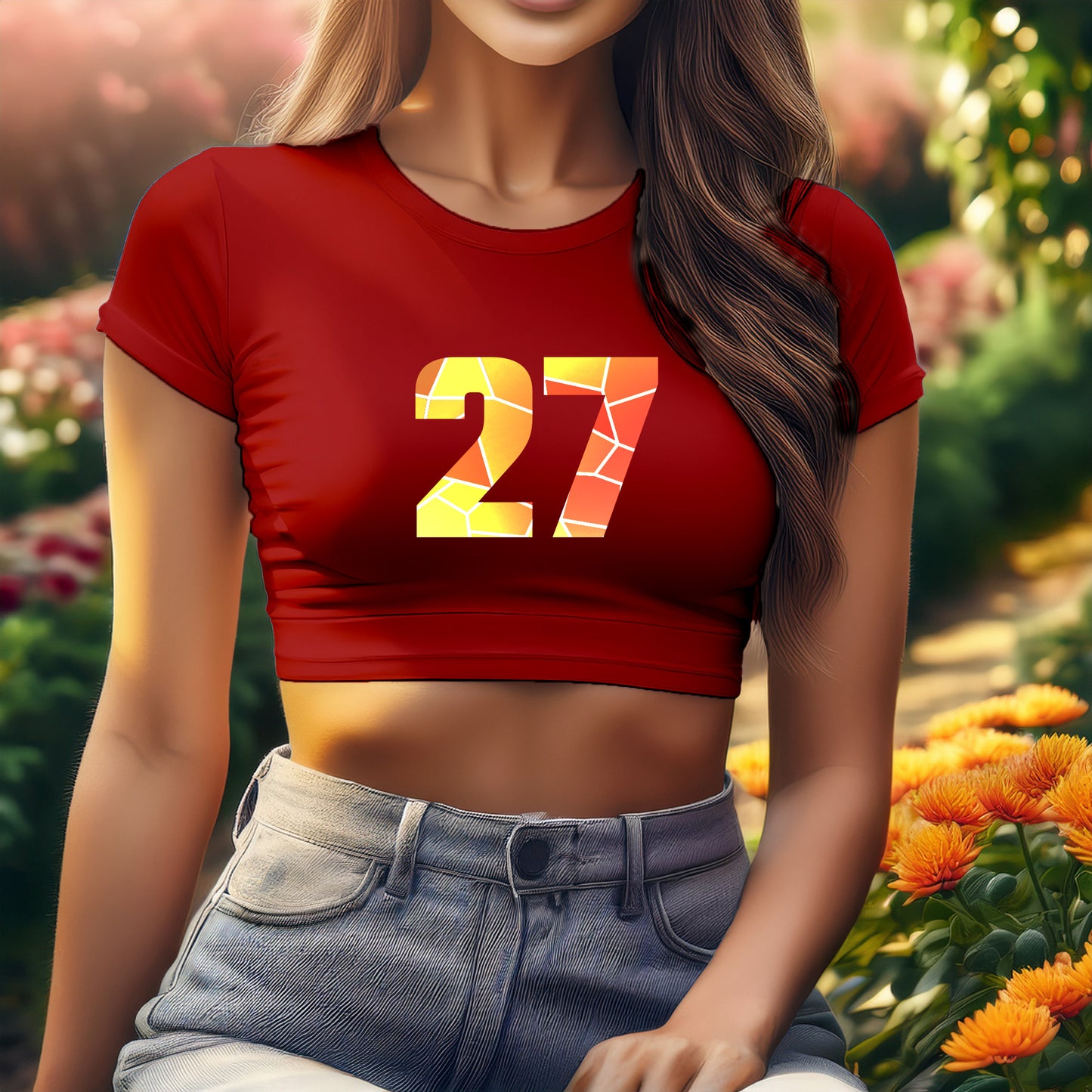 City Posters Plus 27 Number Women Crop Top (Red)