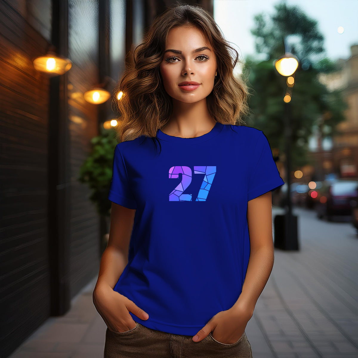 City Posters Plus 27 Number Women T-Shirt (Royal Blue) | Stylish Numeric Graphic Tee