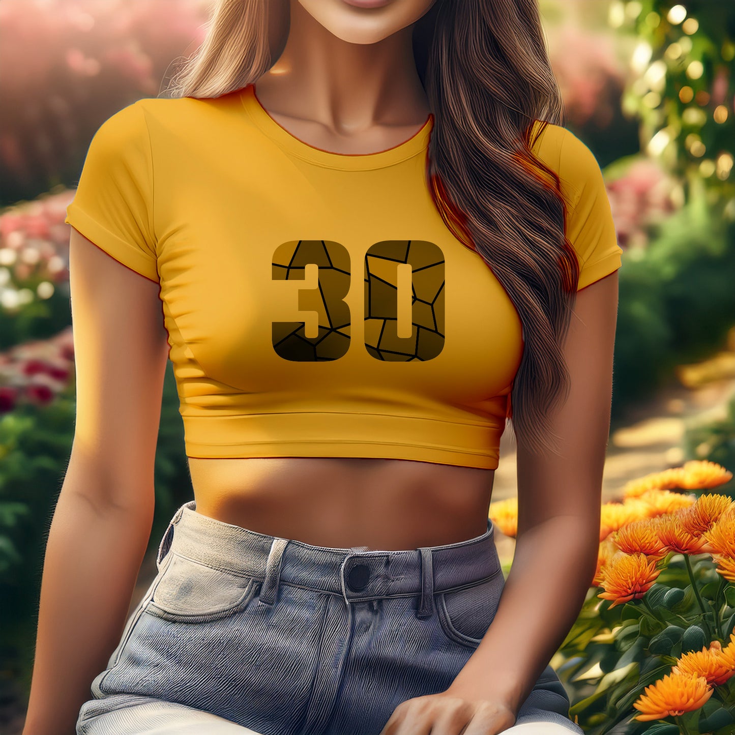 City Posters Plus 30 Number Women Crop Top (Golden Yellow)