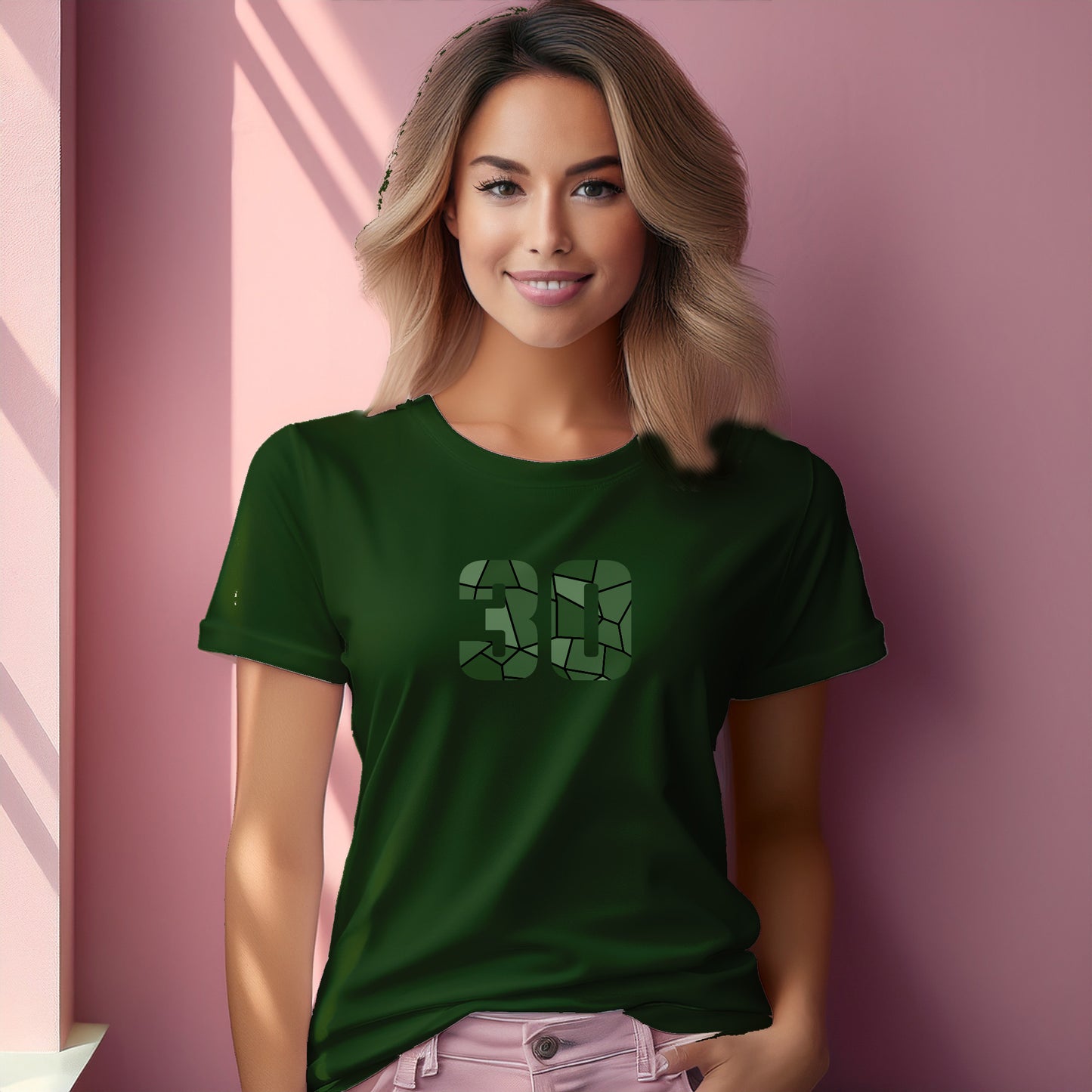 30 Number Women T-Shirt (Olive Green) | Stylish Numeric Graphic Tee