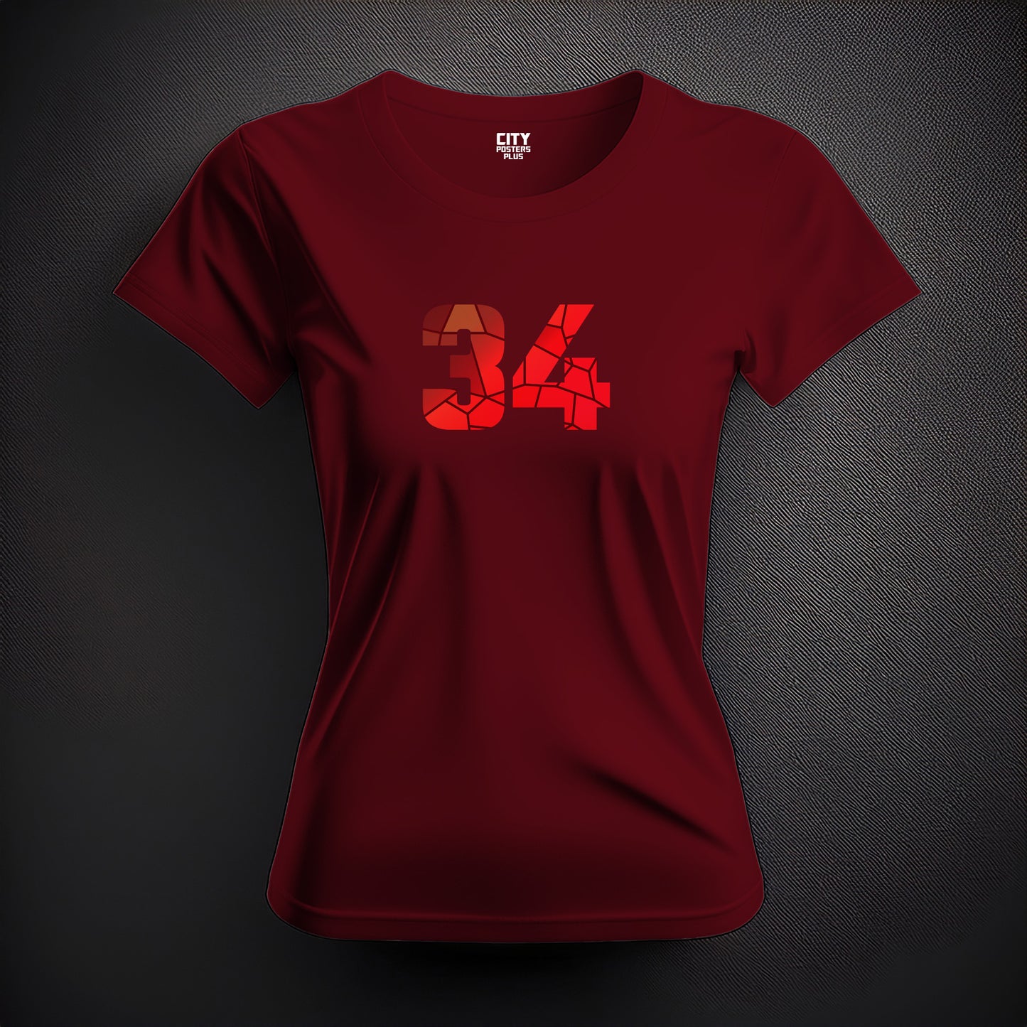 City Posters Plus 34 Number Women T-Shirt (Maroon) | Stylish Numeric Graphic Tee