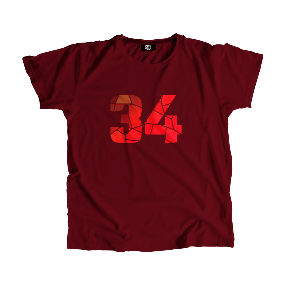 34 Number Men Unisex T-Shirt  (Maroon)| Classic Numeric Graphic Tee