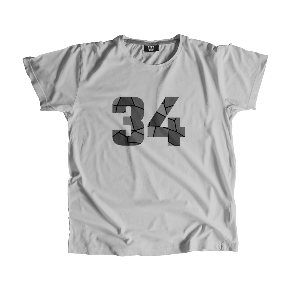 34 Number Men Unisex T-Shirt  (Melange Grey)| Classic Numeric Graphic Tee