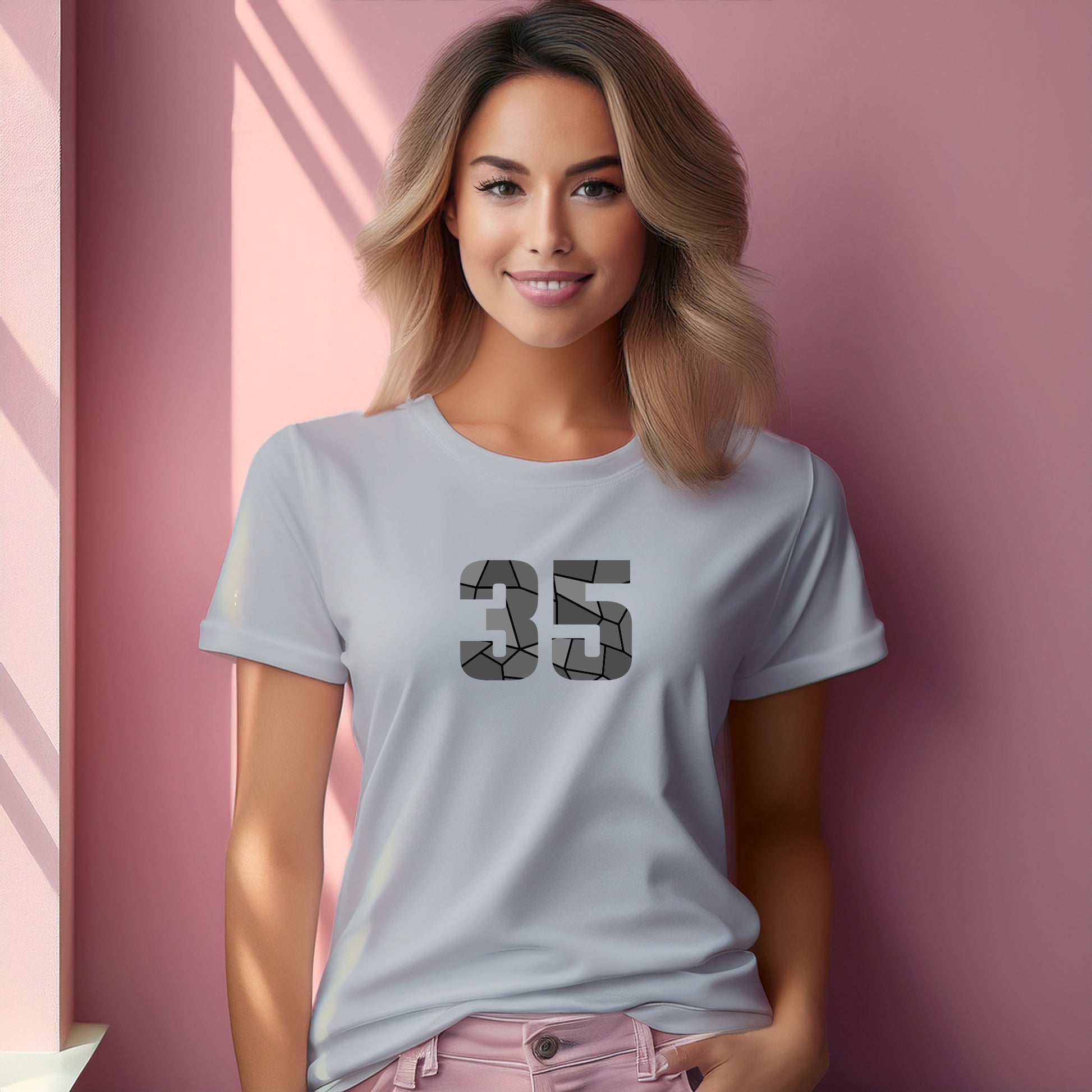 35 Number Women T-Shirt (Melange Grey) | Stylish Numeric Graphic Tee