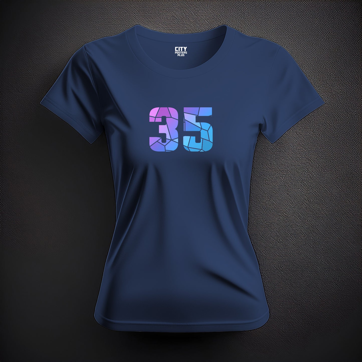 City Posters Plus 35 Number Women T-Shirt (Navy Blue) | Stylish Numeric Graphic Tee