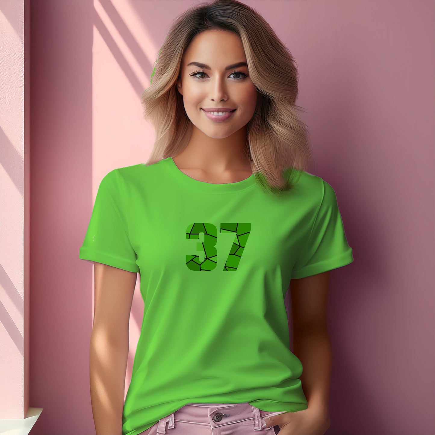 37 Number Women T-Shirt (Liril Green) | Stylish Numeric Graphic Tee