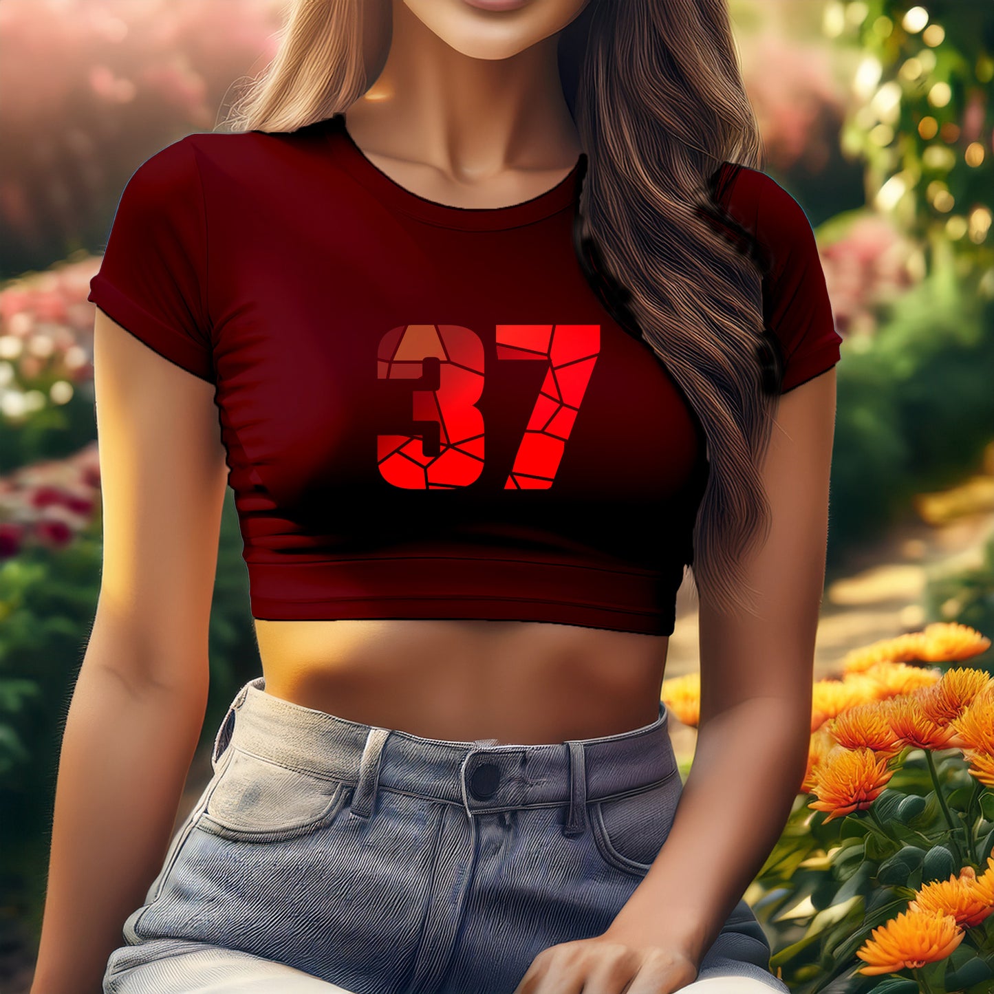 City Posters Plus 37 Number Women Crop Top (Maroon)