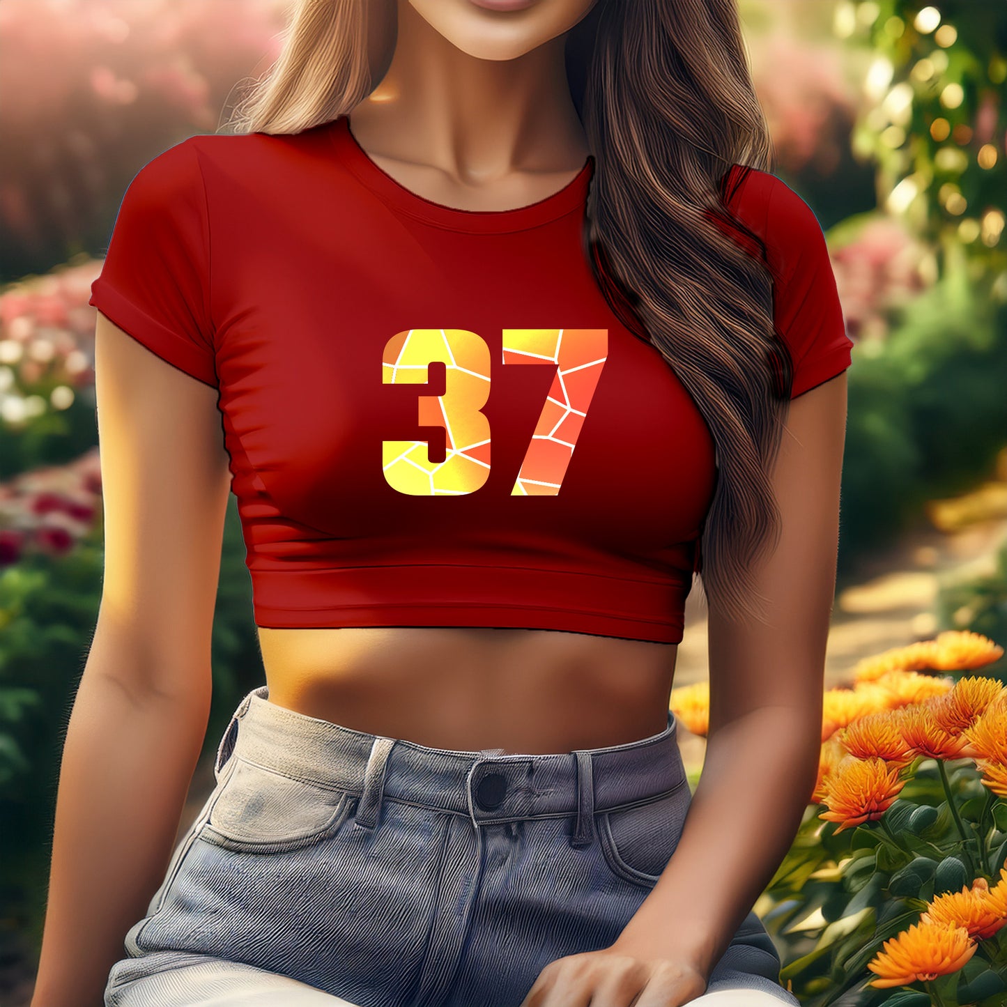 City Posters Plus 37 Number Women Crop Top (Red)