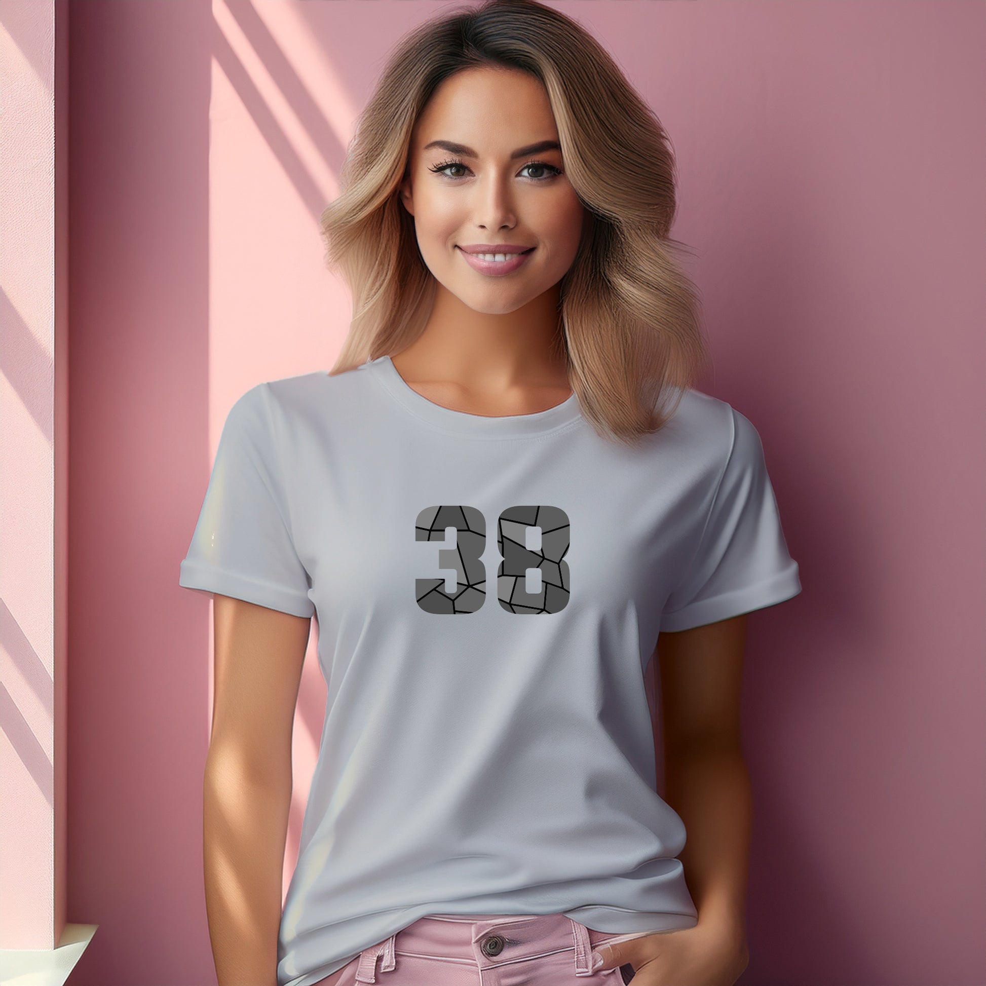 38 Number Women T-Shirt (Melange Grey) | Stylish Numeric Graphic Tee